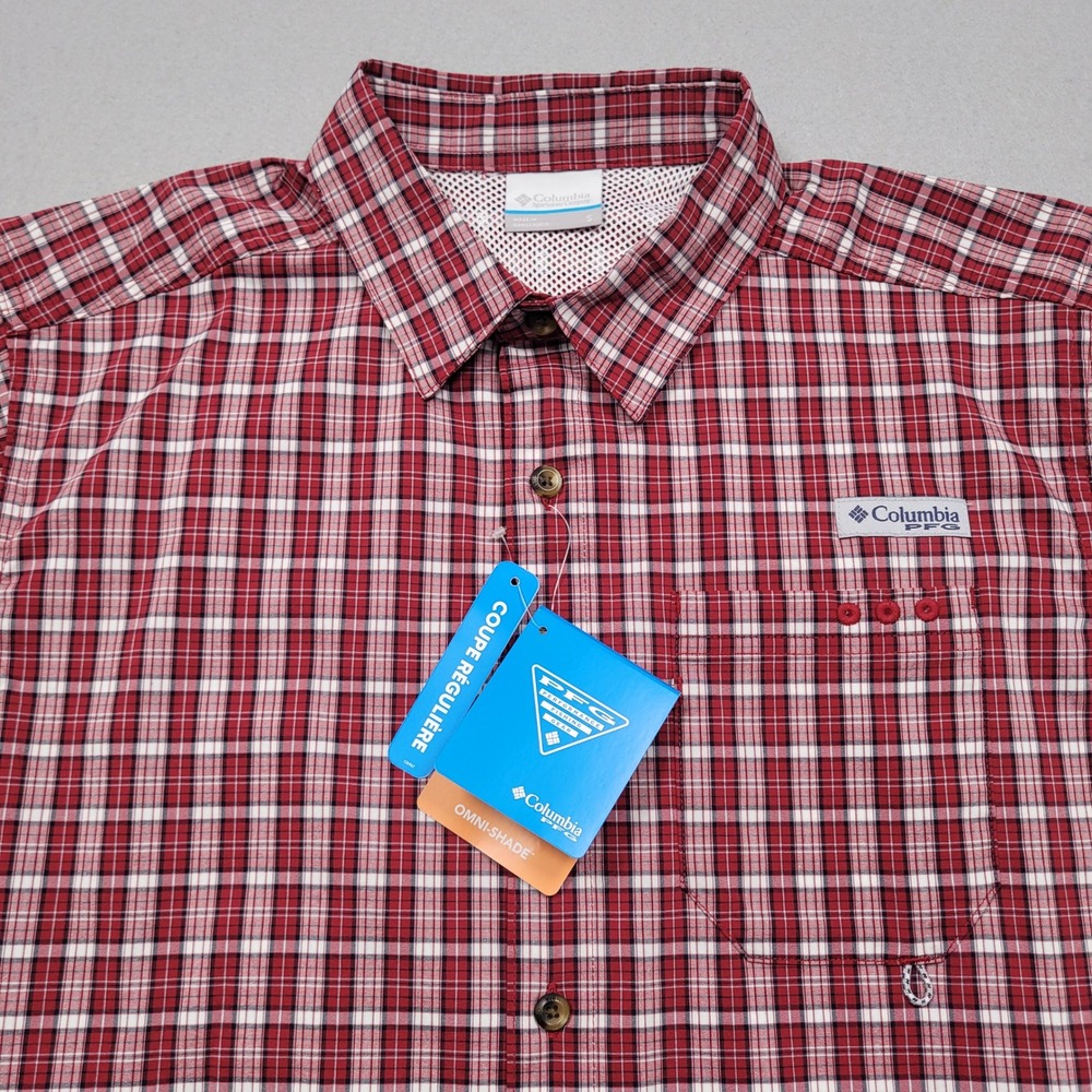 Columbia PFG Harbor Peak Short Sleeve Shirt Mens Small Red Plaid XM4671-607